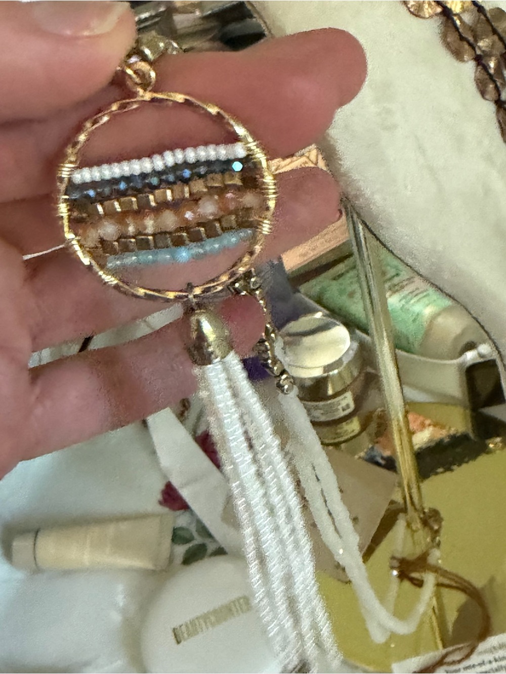 One-of-a-Kind -This handmade Beaded Circle w/Tassel Pendant Saves Lives deduct - Picture 7 of 8